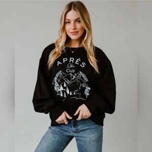 Panache Apparel Womens Apres Ski Club Graphic Sweatshirt Black Small Pullover